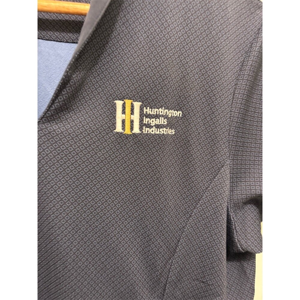 Callaway Womens Polo Shirt Size L Navy Blue Geometric Huntington Ingalls - Picture 2 of 8